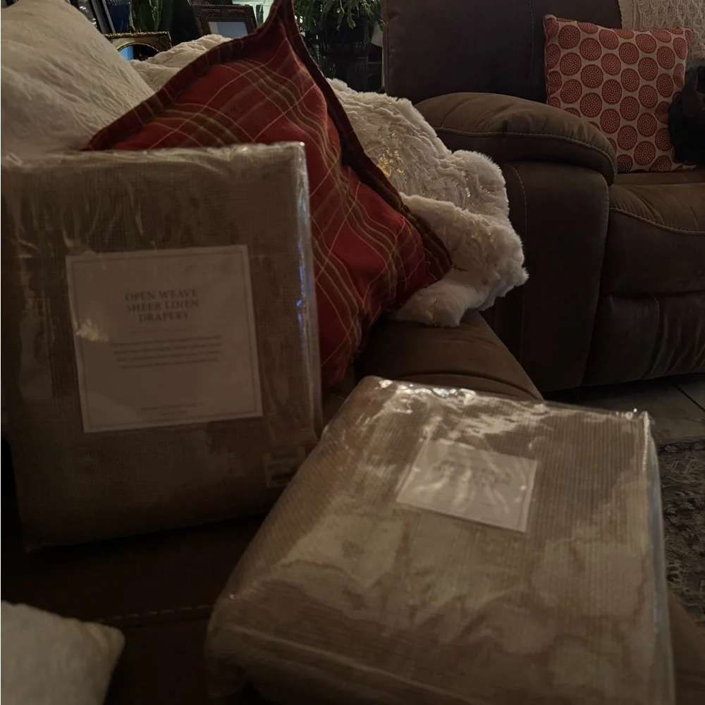 Pair2 New Restoration Hardware Open Weave Linen Drapery Rod Pocket 50X108